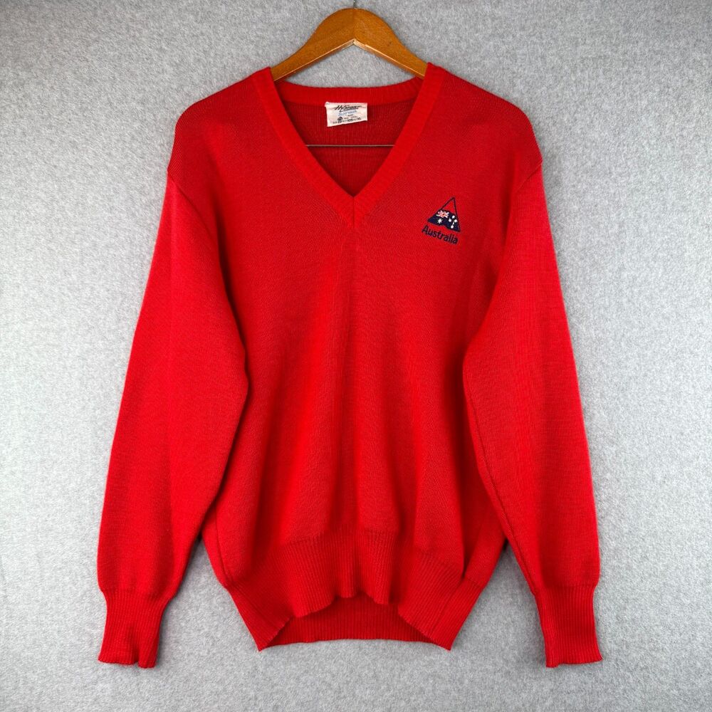 VTG Men's HySport Australia Red V-Neck Knit Wool Sweater Australia  RARE Sz XL